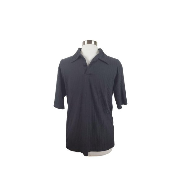 Black Ribbed Men's Short Sleeve Polo Size Medium - Picture 1 of 2
